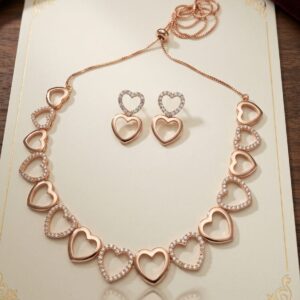 Rose Gold AD Heart Link Set