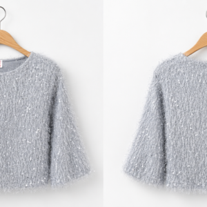 Silver Frost Shimmer Fuzzy Sweater Top