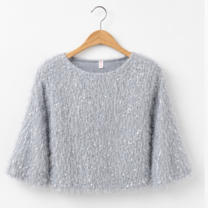 Silver Frost Shimmer Fuzzy Sweater Top