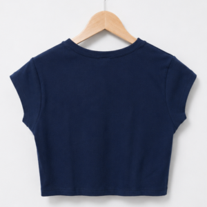 Navy Blue School Life Graphic Crop Top