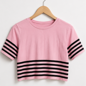 Pink Striped Bow Detail Crop Top