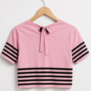 Pink Striped Bow Detail Crop Top